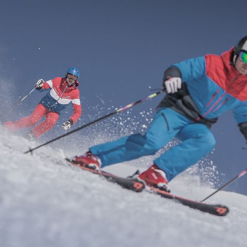 Skiing with view to the Dolomites